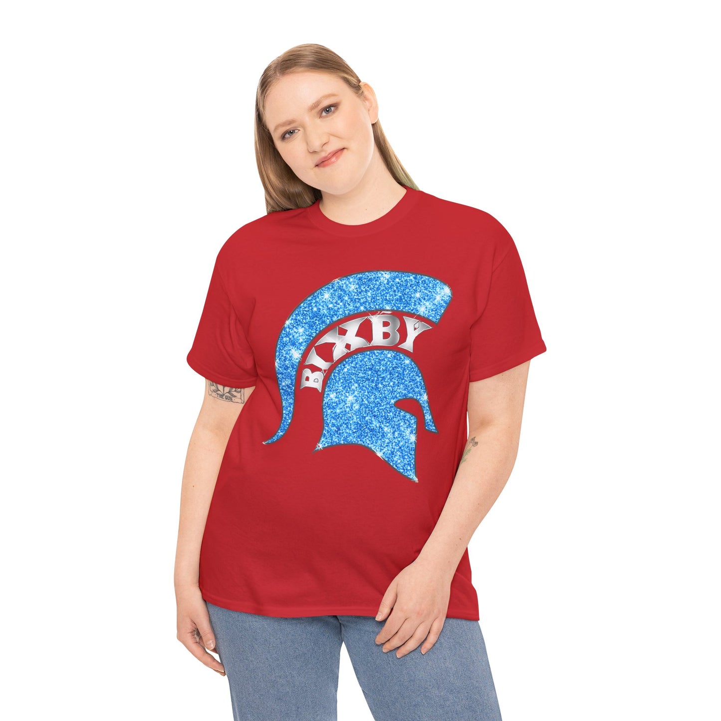 Bixby Spartan Blue Helmet Bling Gildan Tee