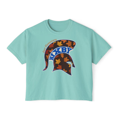 Bixby Spartans East Elementary Fall Leaves Helmet Women's Boxy Tee – Autumn Mom Shirt