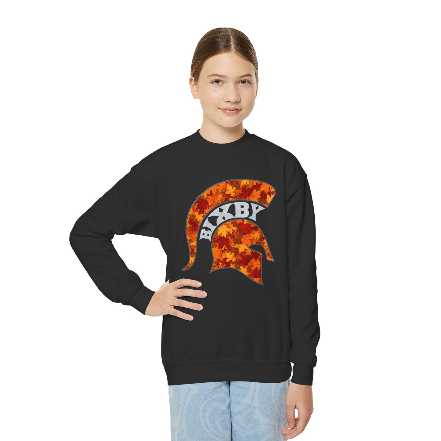 Bixby Spartan Fall Helmet Youth Gildan Sweatshirt