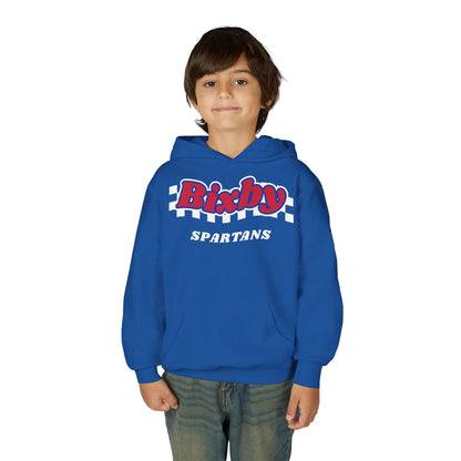 Bixby Spartans Retro Script Checkered Youth Hoodie – Kids Game Day Hoodie