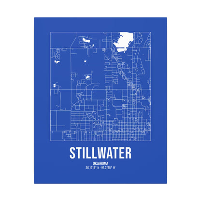 Stillwater Street Map Canvas, White on Royal Blue