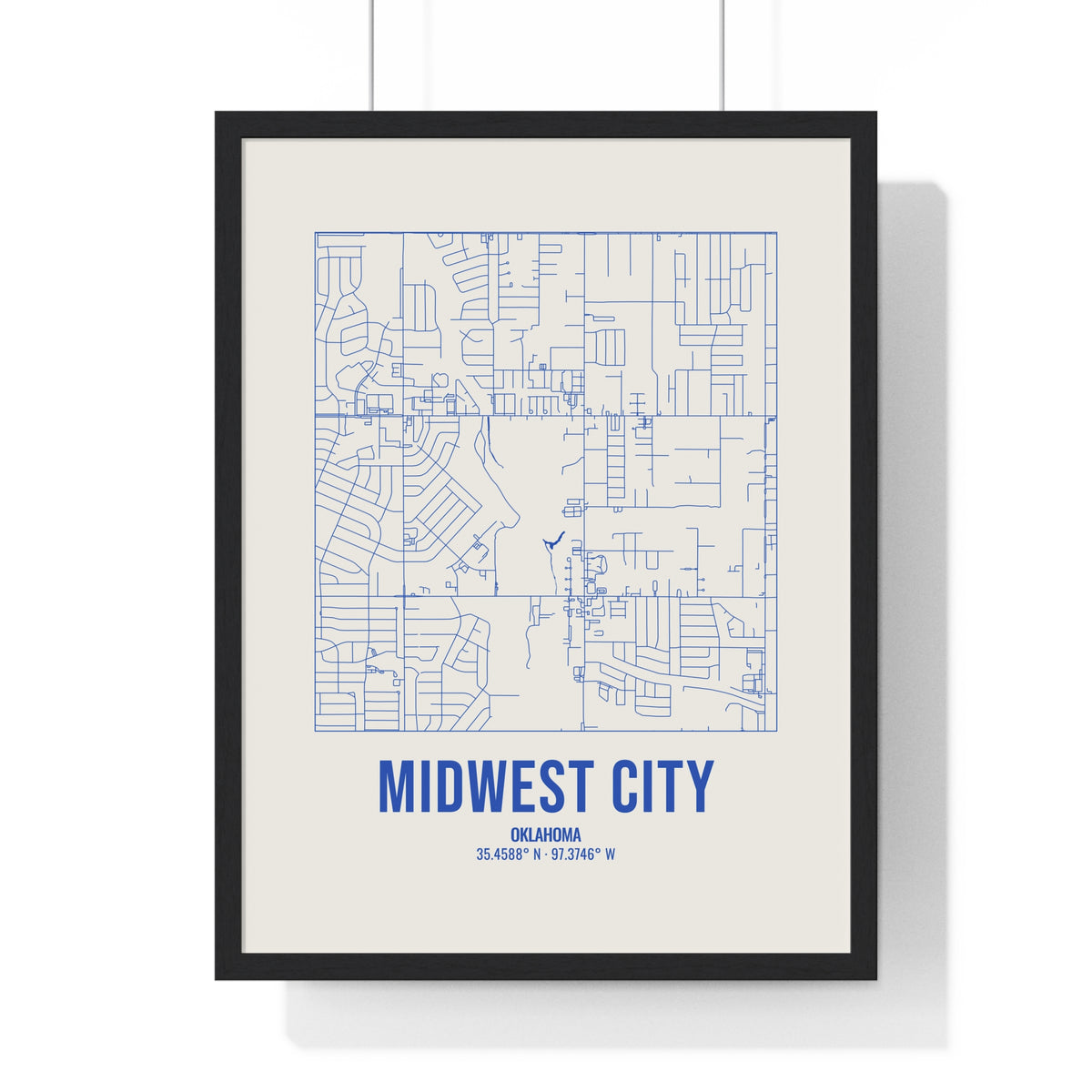 Midwest City Street Map Framed Print, Royal Blue on Cream