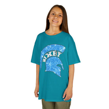 Bixby Spartan Blue Helmet Bling Youth Gildan Tee