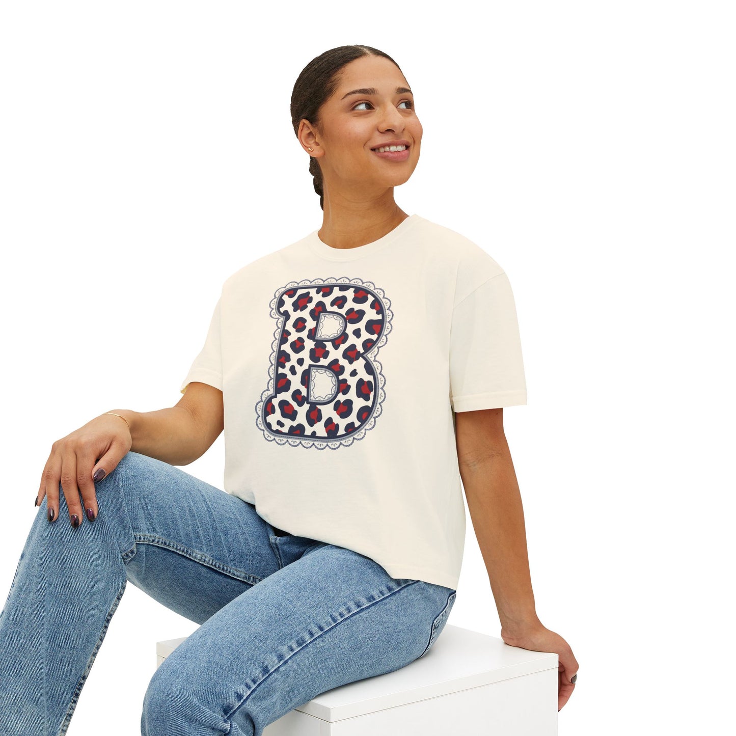 Leopard Print Initial 'B' Women's Boxy Comfort Colors Tee