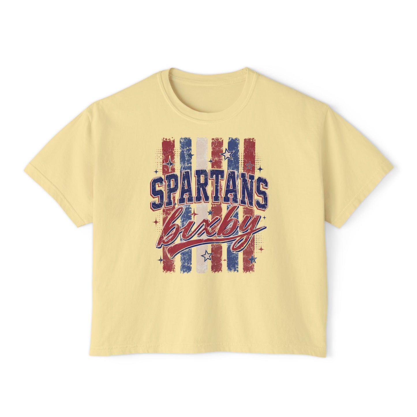 Spartans Lucky Women's Boxy Tee Vintage Red & Blue Patriot Stripes