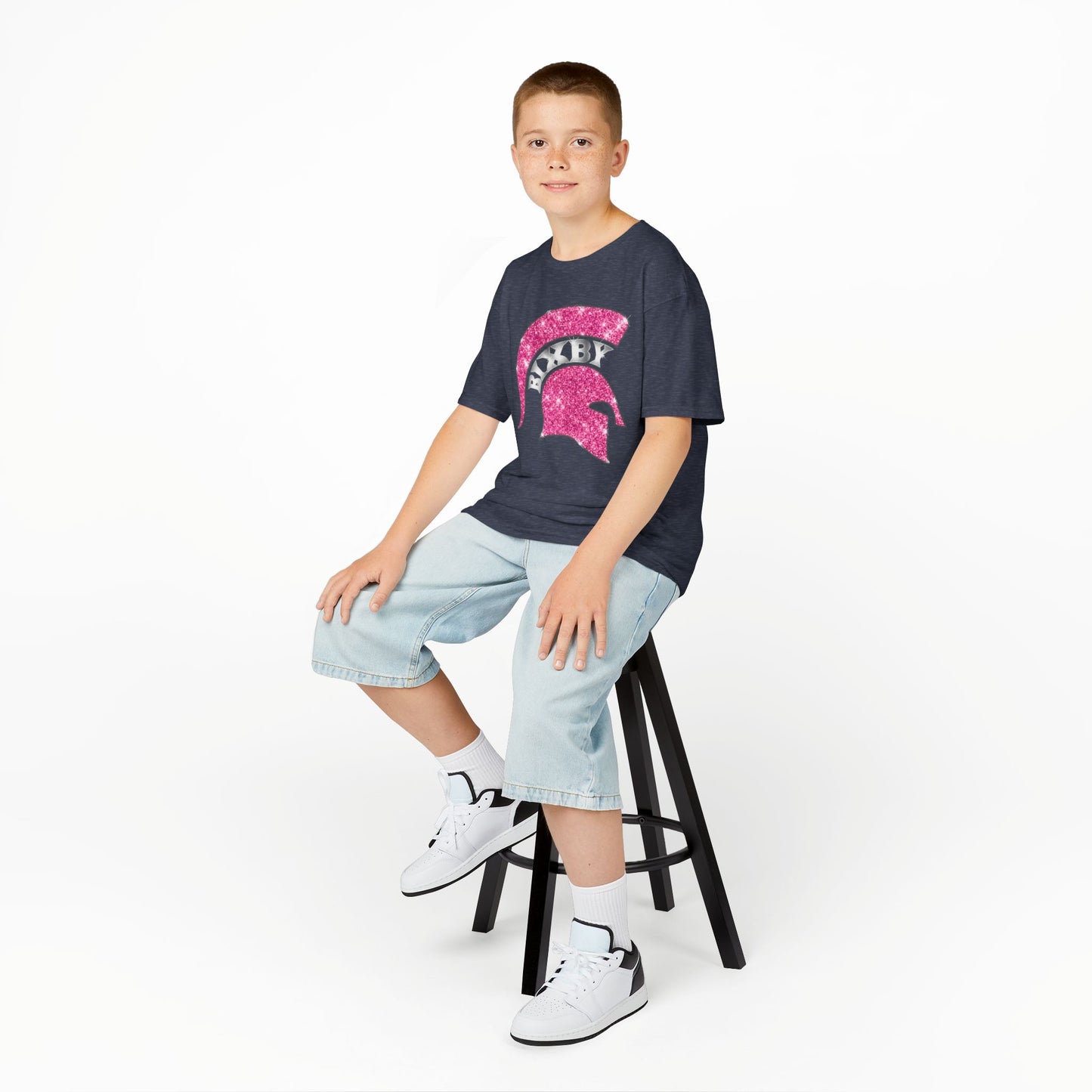 Bixby Spartan Pink Helmet Bling Youth Gildan Tee