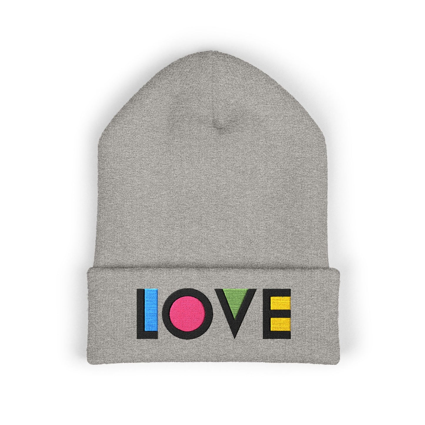 LOVE Embroidered Cuffed Beanie — Colorful Retro Knit Hat for Pride & Everyday Wear