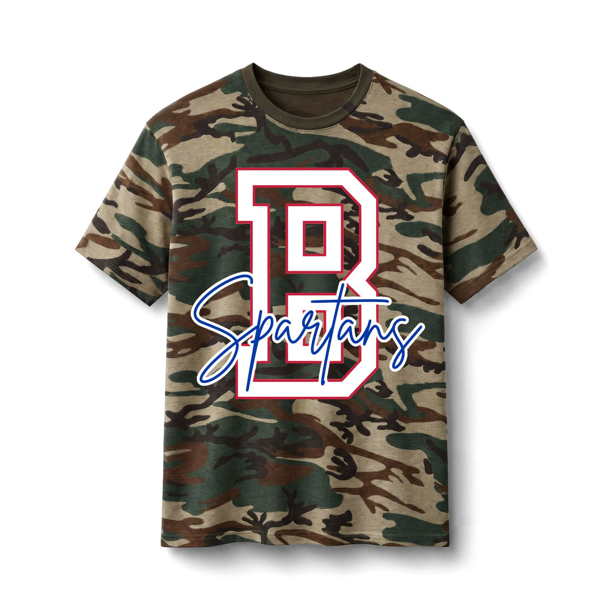 Bixby Spartans Camo Spartans - Letter B Graphic Cotton Tee