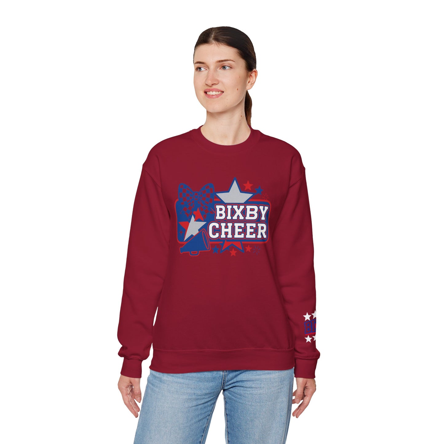Bixby Cheer With Sleeve Print Gildan Sweatshirt