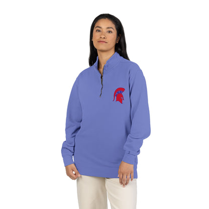 Bixby Spartans Red Helmet Quarter-Zip Pullover Comfort Colors Tee