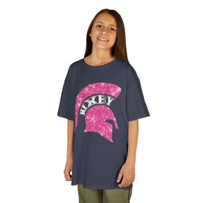 Bixby Spartan Pink Helmet Bling Youth Gildan Tee