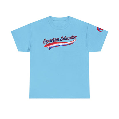 Spartan Educator Patriotic Design Gildan Tee With Sleeve Logo