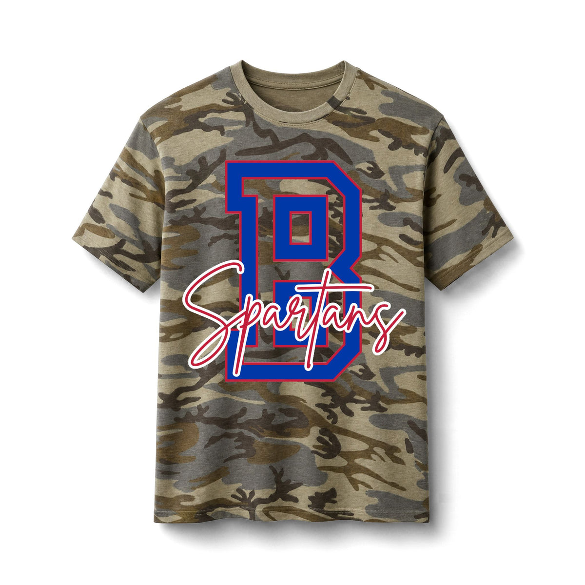 Bixby Spartans Camo Spartans - Bold 'B' School Spirit Cotton T‑ Tee