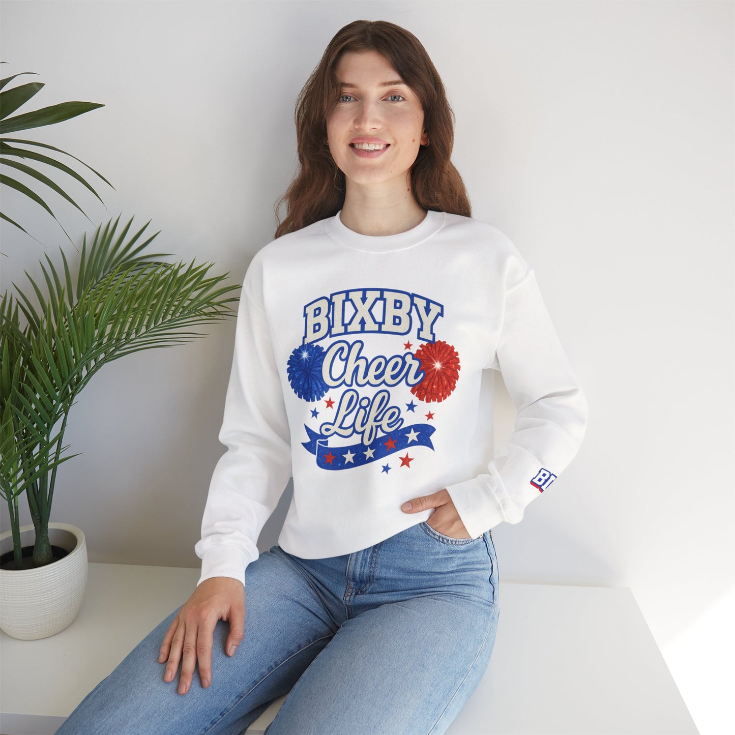 Bixby Cheer Life With Sleeve Print Gildan Sweatshirt