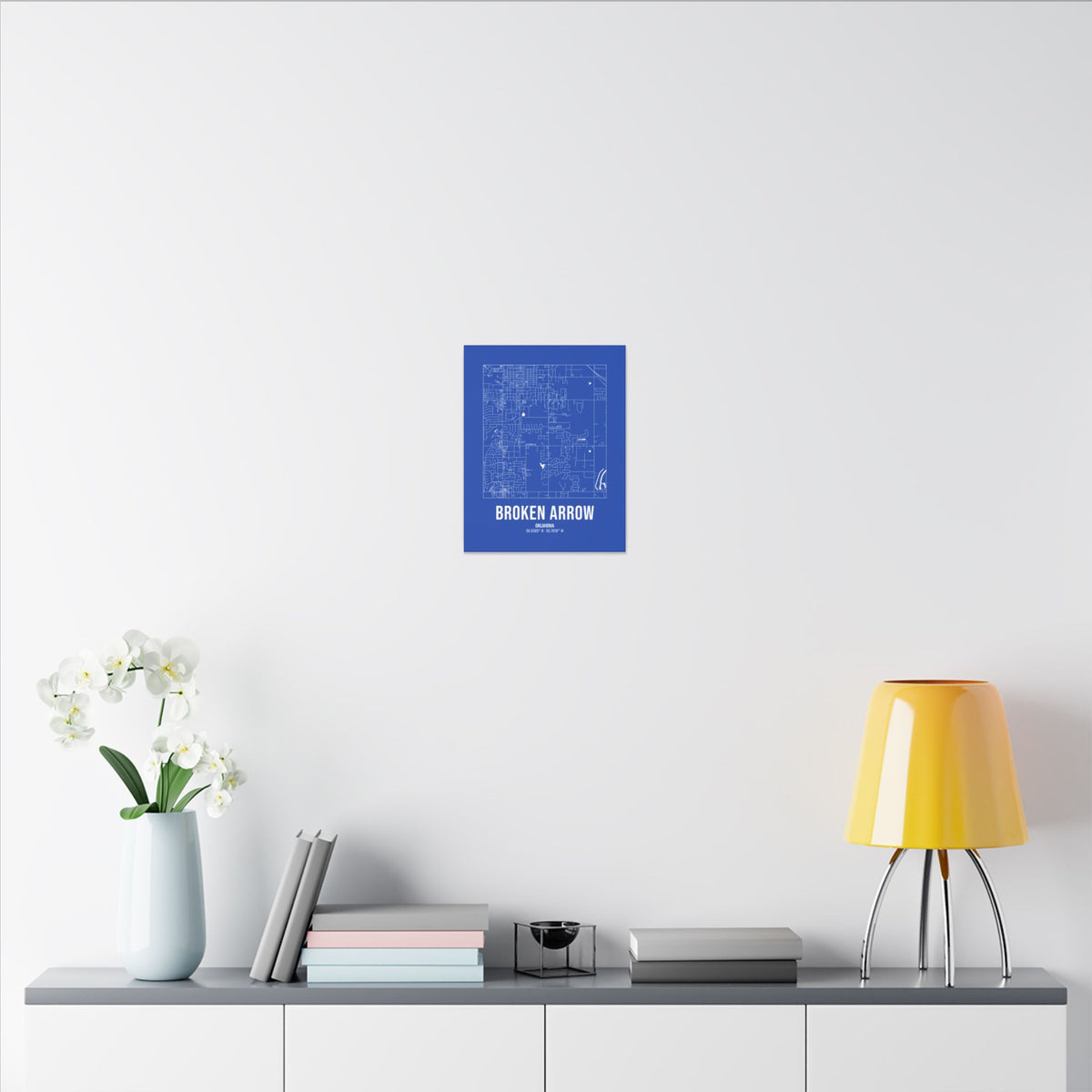 Broken Arrow Street Map Canvas, White on Royal Blue