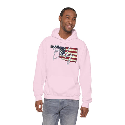 Oklahoma Flag Hoodie with "Bixby" Script Gildan Hoodie