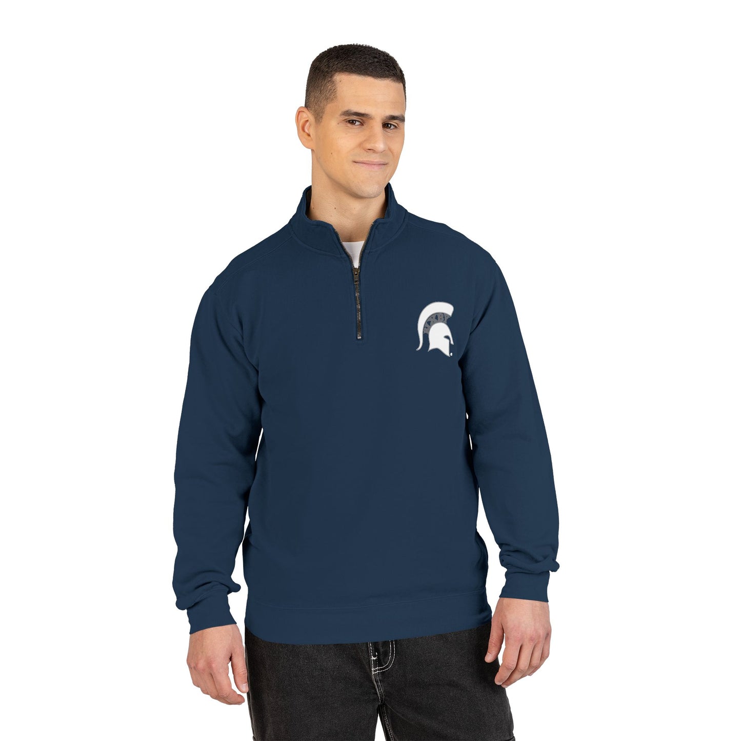 Spartan White Helmet Quarter-Zip Comfort Colors Pullover