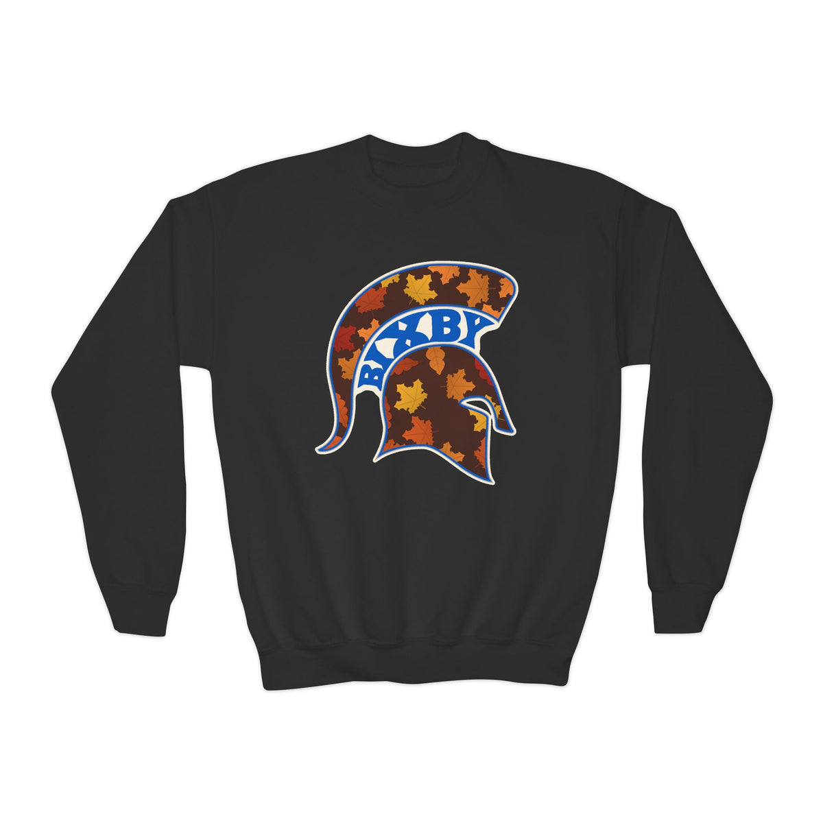 Bixby Spartans Fall Leaves Helmet Youth Sweatshirt – Kids Autumn Crewneck