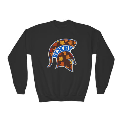 Bixby Spartans Fall Leaves Helmet Youth Sweatshirt – Kids Autumn Crewneck