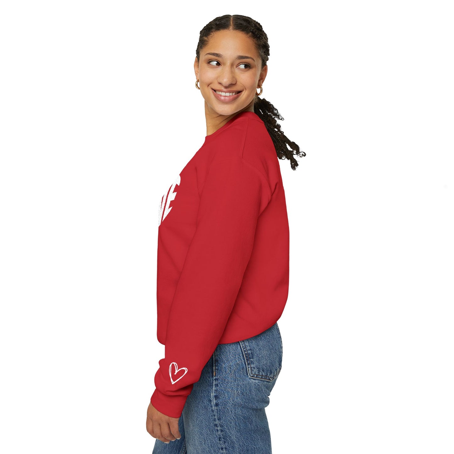 Embroidered Love Heart Gildan Sweatshirt with Dual Sleeve Embroidery