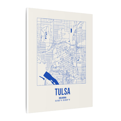 Tulsa Street Map Canvas, Royal Blue on Cream