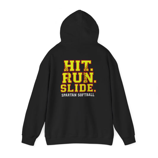 Hit. Run. Slide. Spartan Softball Gildan Hoodie