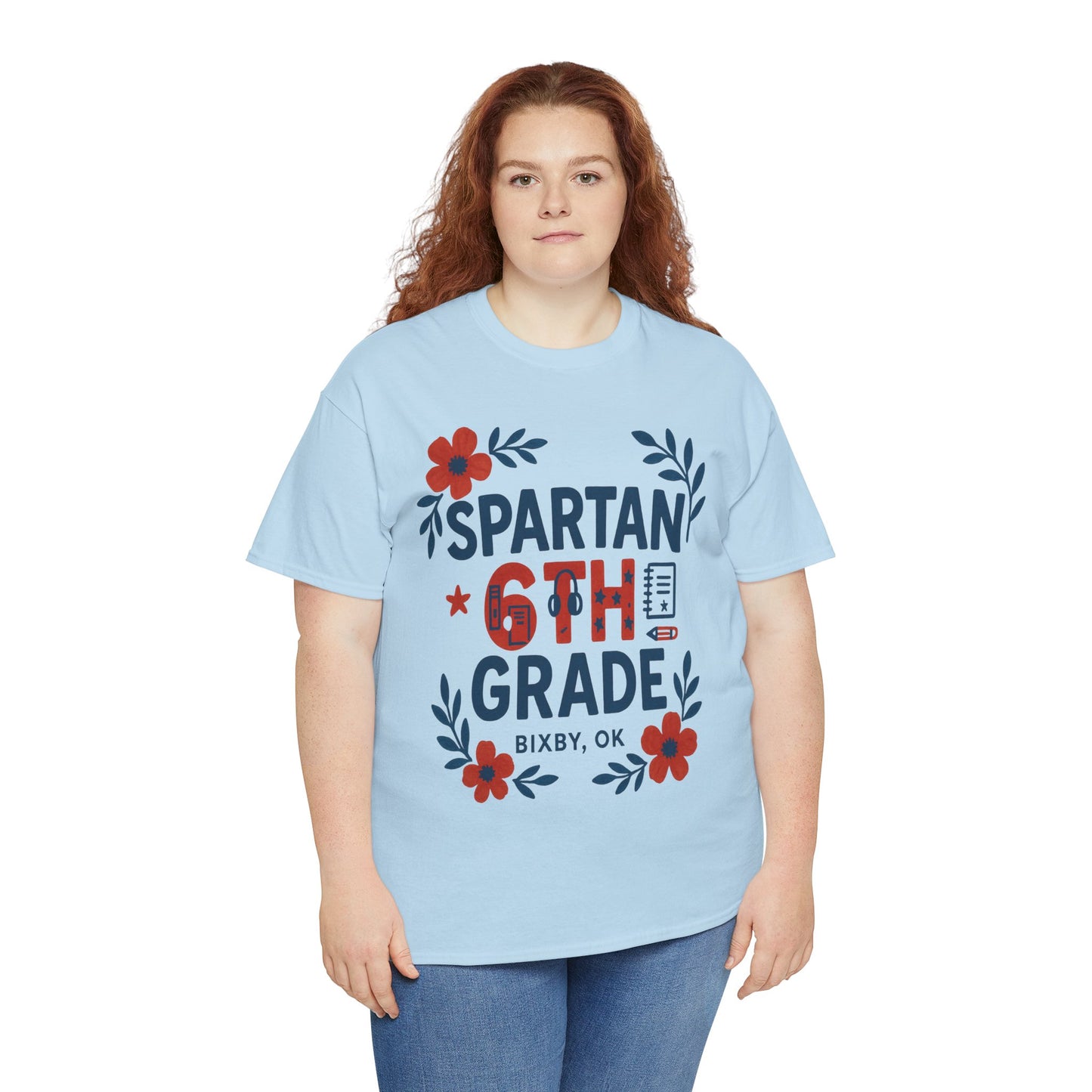 Floral Sixth Grade Spartan Gildan Tee