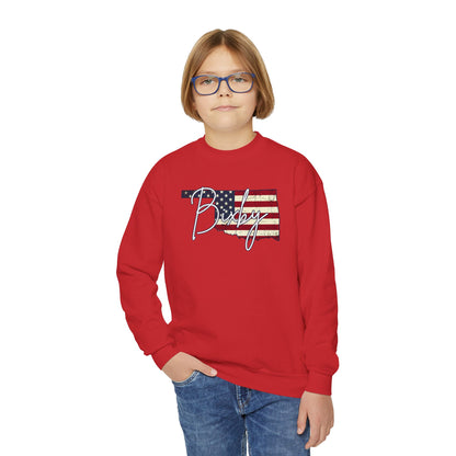 Oklahoma Flag Bixby Script Youth Gildan Sweatshirt