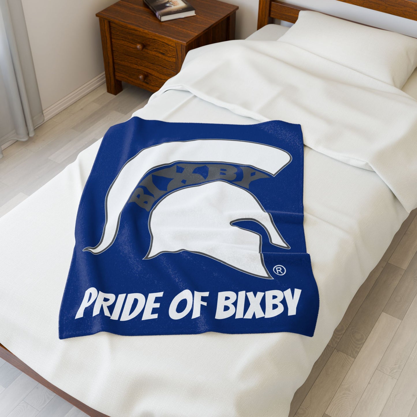 Spartan White Logo Velveteen Plush Blanket
