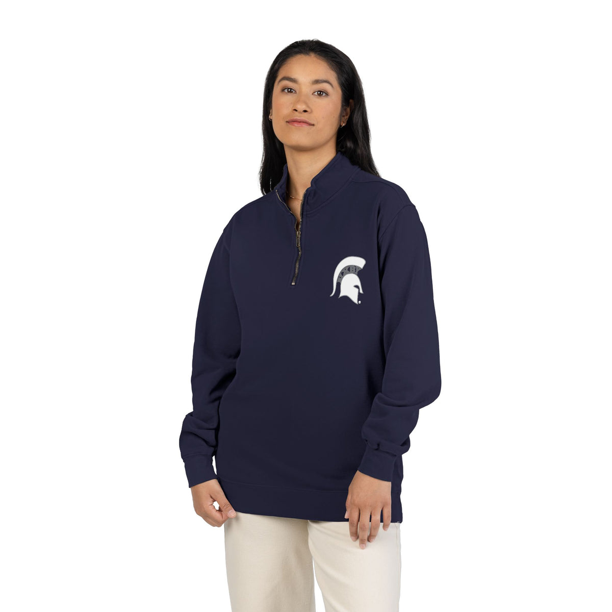 Bixby Spartans White Helmet Quarter-Zip Pullover Comfort Colors Tee