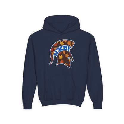 Bixby Spartans Fall Leaves Helmet Youth Hoodie – Kids Autumn Game Day Hoodie