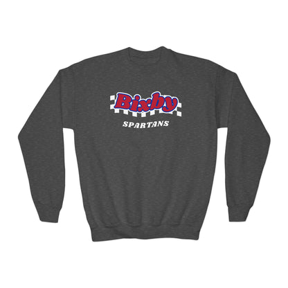 Bixby Spartans Retro Script Checkered Youth Sweatshirt – Kids Game Day Crewneck