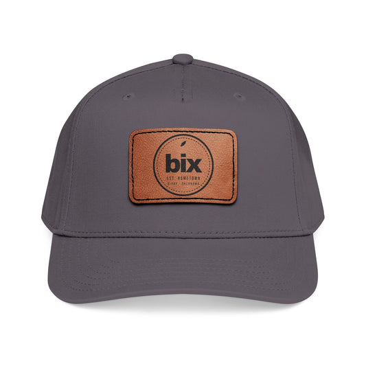 Mid-profile cap embroidered with bix Stamp Leather Patch.