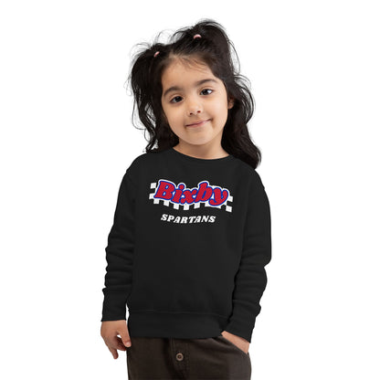 Bixby Spartans Retro Script Checkered Toddler Sweatshirt – Little Spartan Game Day Crewneck