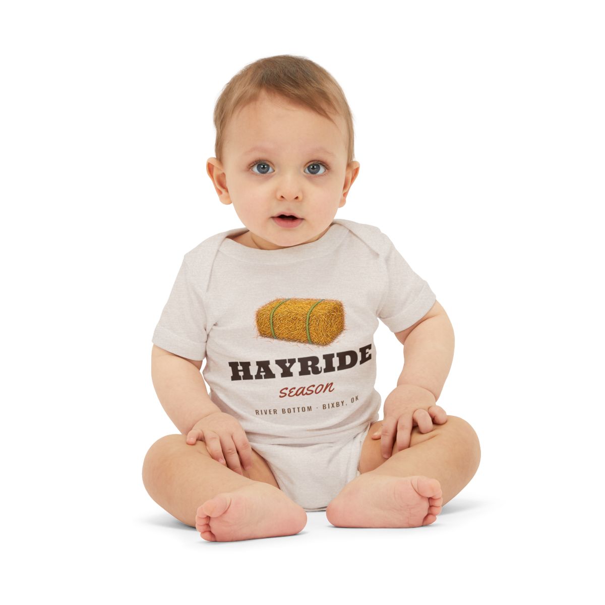 Hayride Season Baby Bodysuit in Heather Dust lifestyle