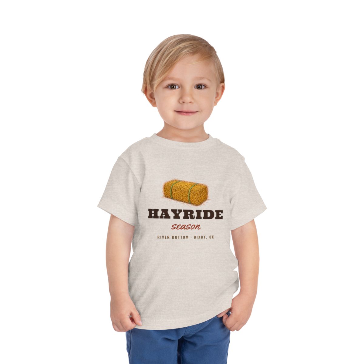 Hayride Season Toddler Tee in Heather Dust lifestyle
