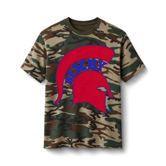 Bixby Spartans Camo Spartan Helmet - Red Bayby Logo Cotton Tee