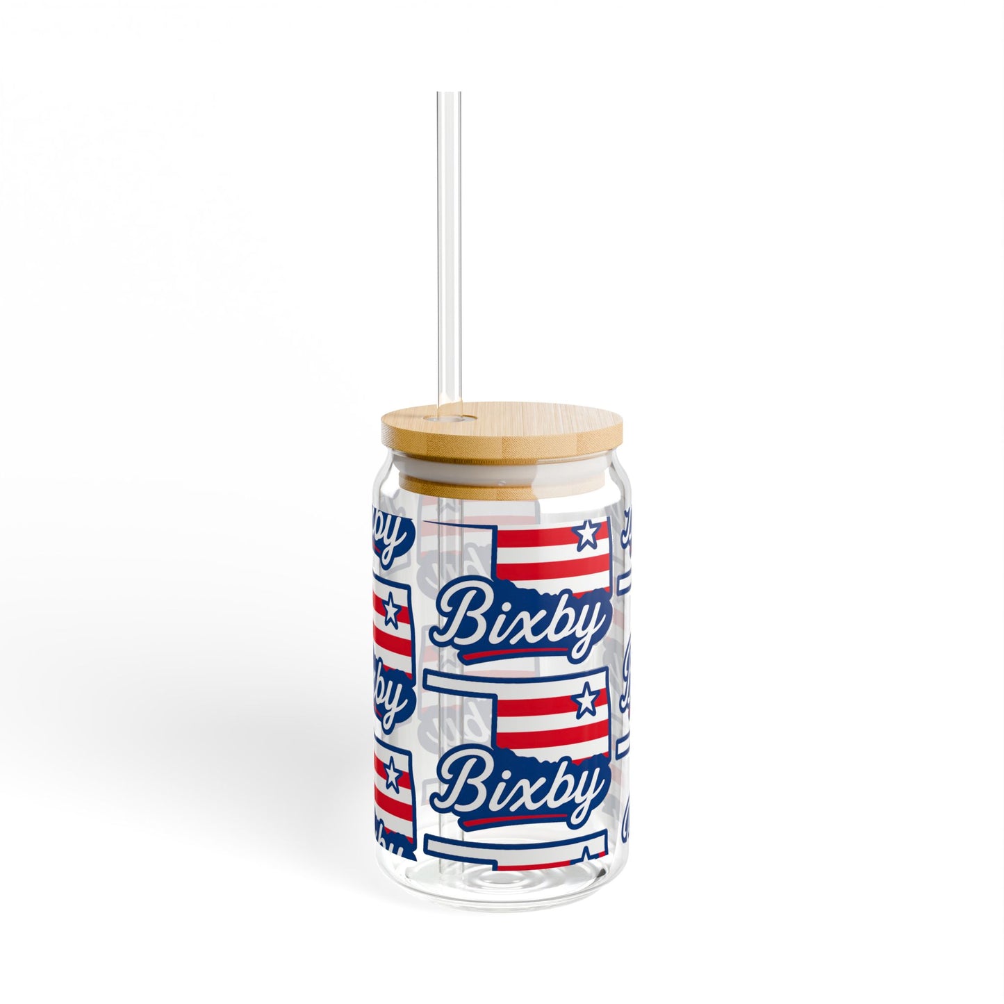 Patriotic Bixby OK Watercolor 16 Ounce Sipper Glass