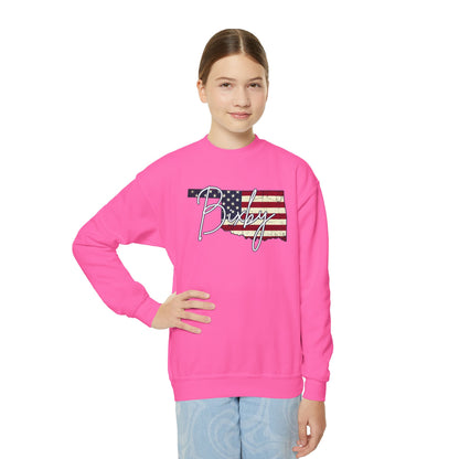Oklahoma Flag Bixby Script Youth Gildan Sweatshirt