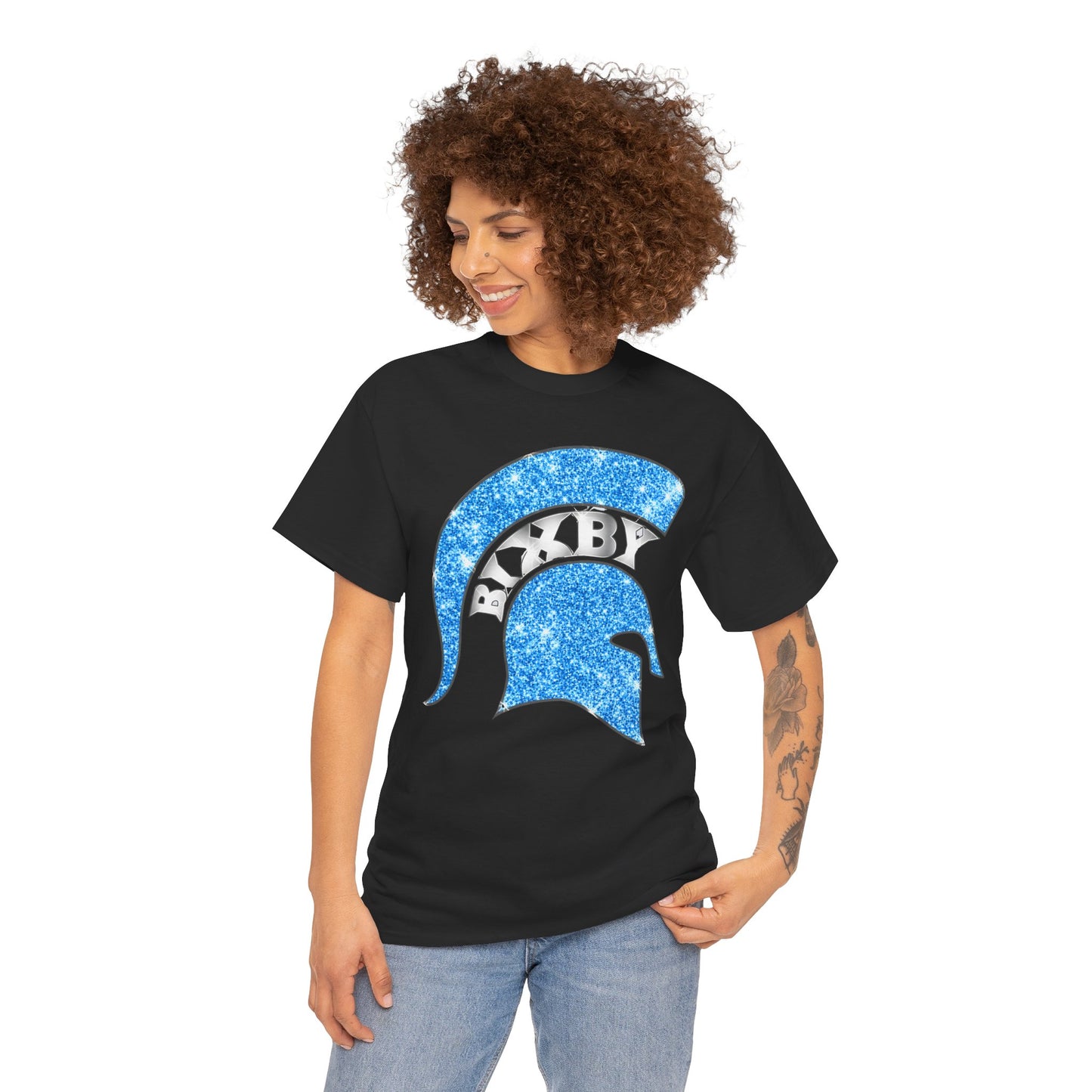 Bixby Spartan Blue Helmet Bling Gildan Tee