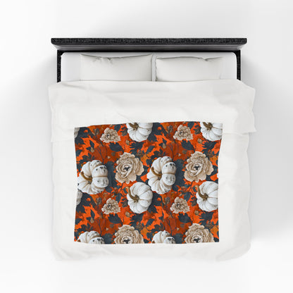 Pumpkin Floral Blast Velveteen Plush Blanket