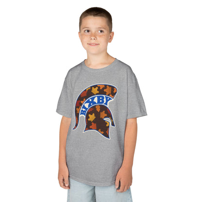 Bixby Spartans Fall Leaves Helmet Youth Tee – Kids Autumn Game Day Shirt