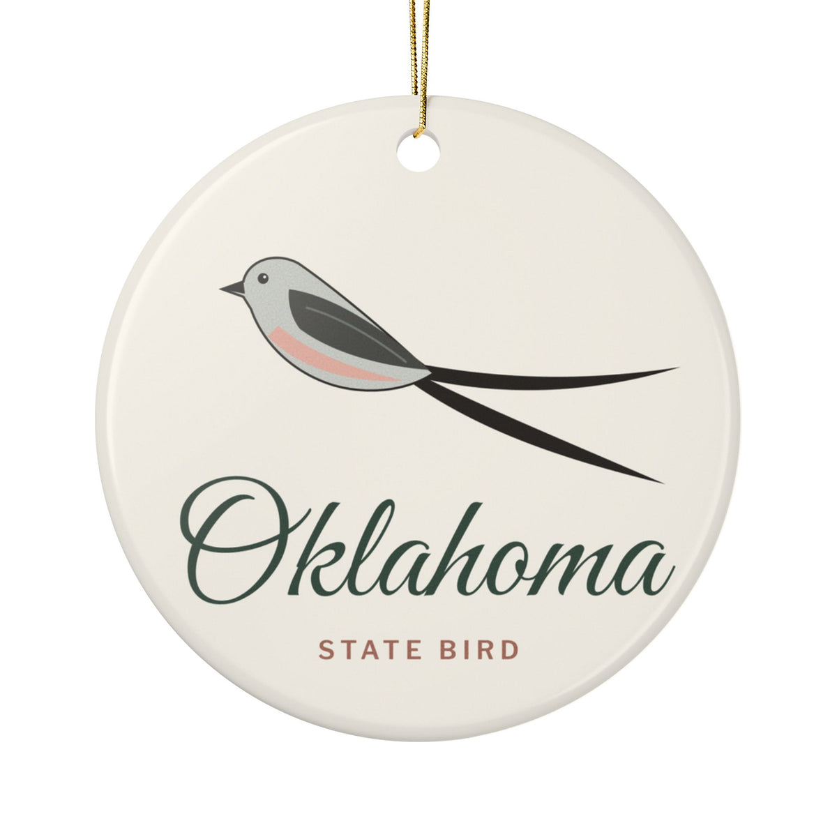 Porcelain ornament printed with State Bird Oklahoma.