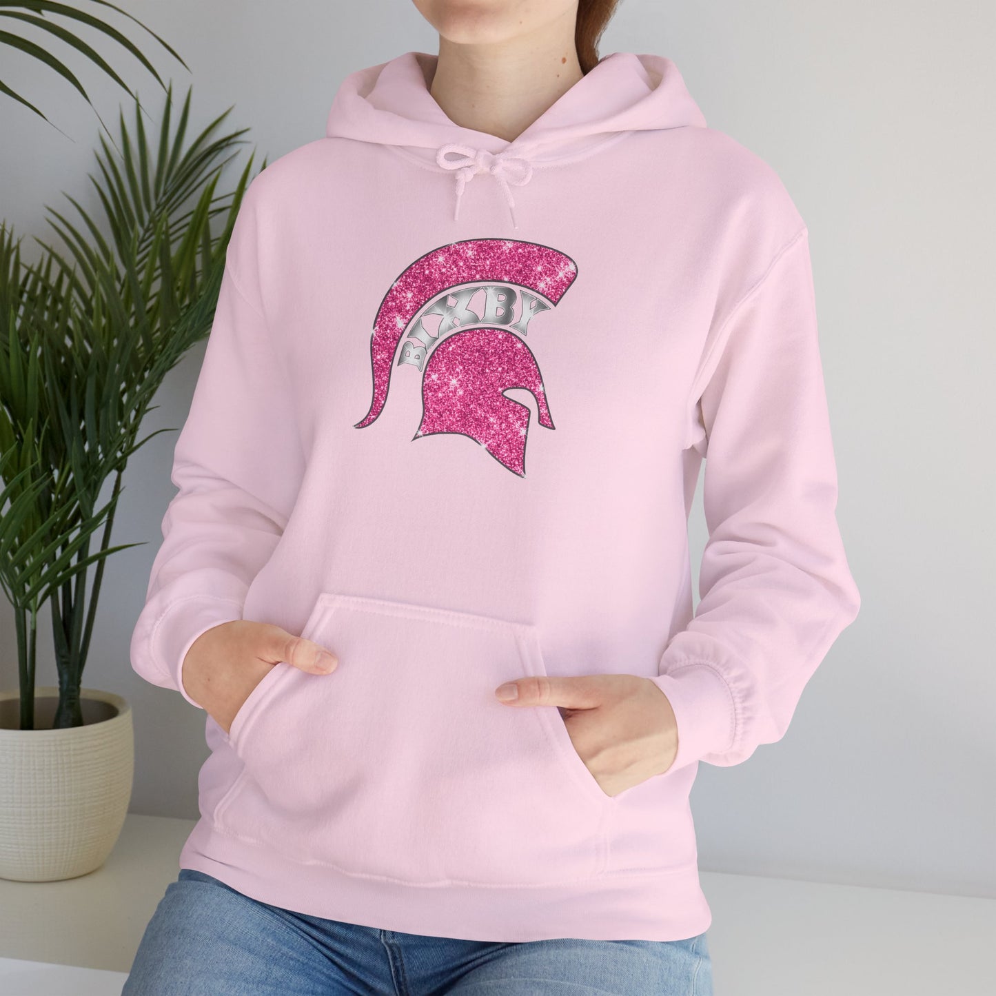 Bixby Spartan Pink Helmet Bling Gildan Hoodie