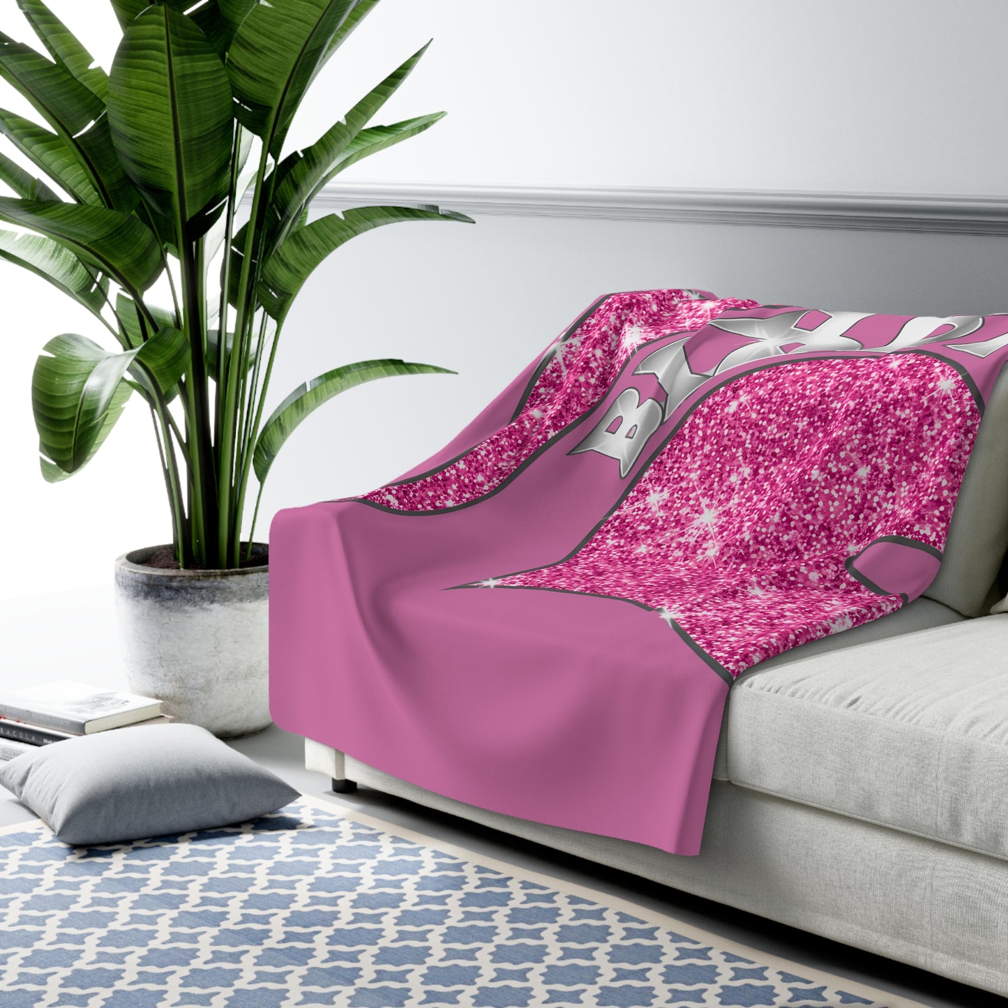 Spartan Pink Bling Logo Sherpa Fleece Blanket
