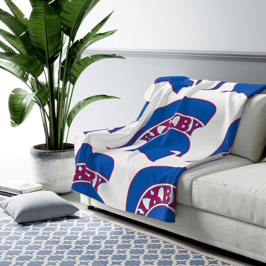 Spartan Blue Large Pattern Logo Comfy Sherpa Fleece Blanket