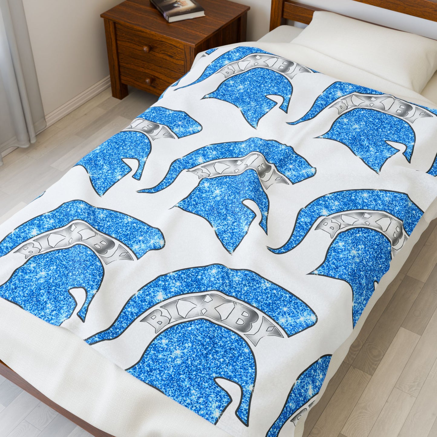 Spartan Blue Bling Logo Velveteen Plush Blanket