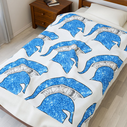 Spartan Blue Bling Logo Velveteen Plush Blanket