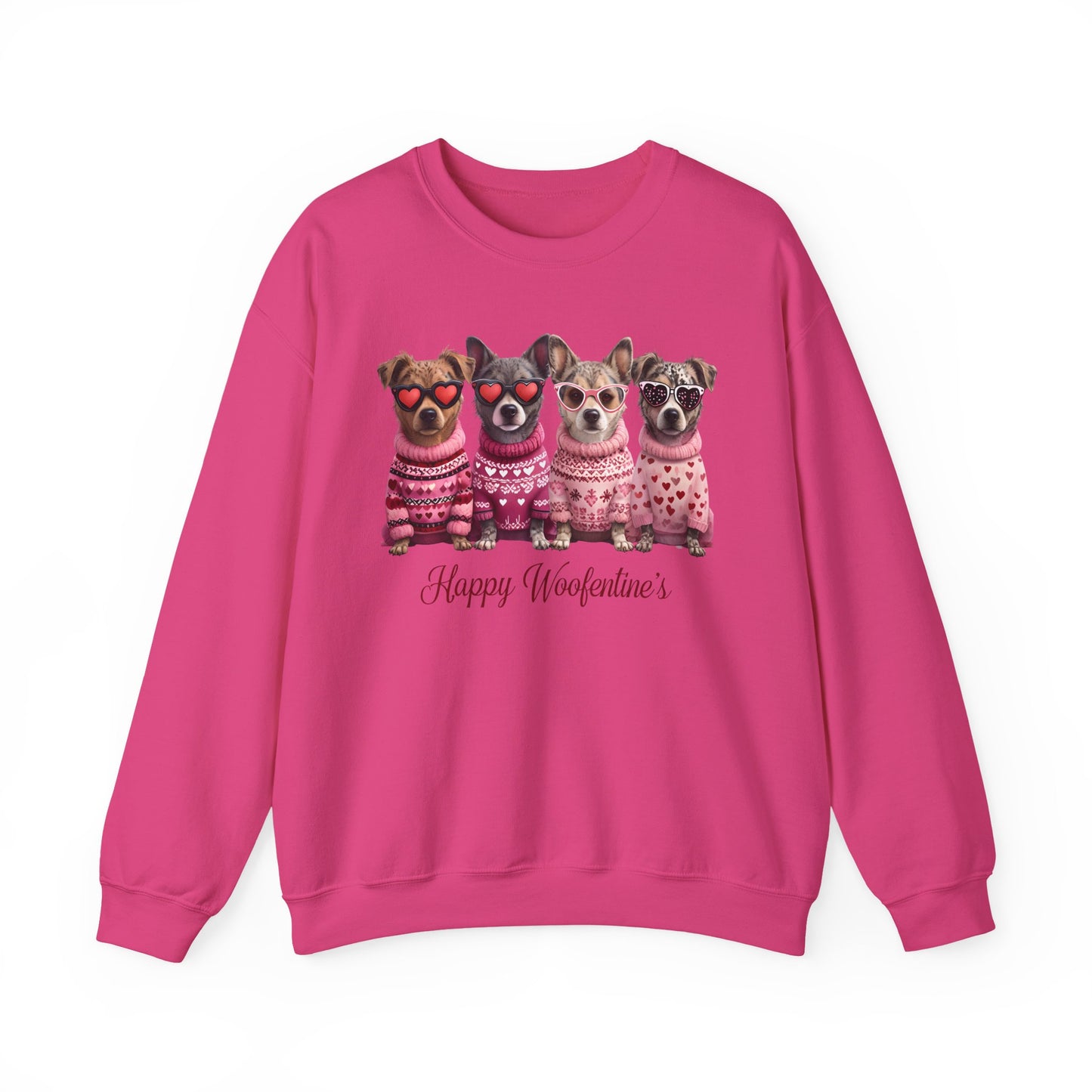 Happy Woofentine Dogs Crewneck Sweatshirt | Valentine Paw Print
