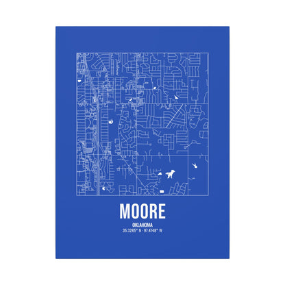 Moore Street Map Canvas, White on Royal Blue
